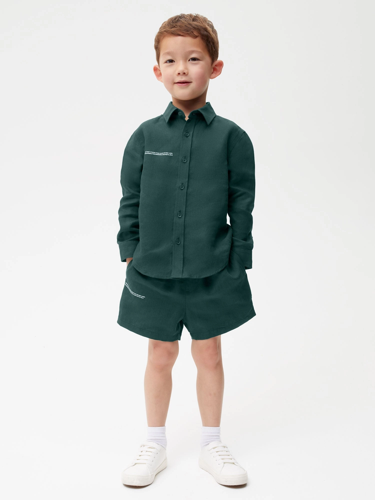 Kids Aloe Linen Long Sleeve Shirt—bottle green