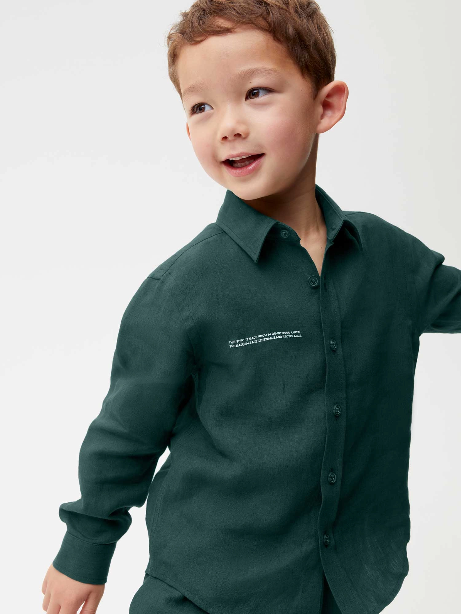 Kids Aloe Linen Long Sleeve Shirt—bottle green