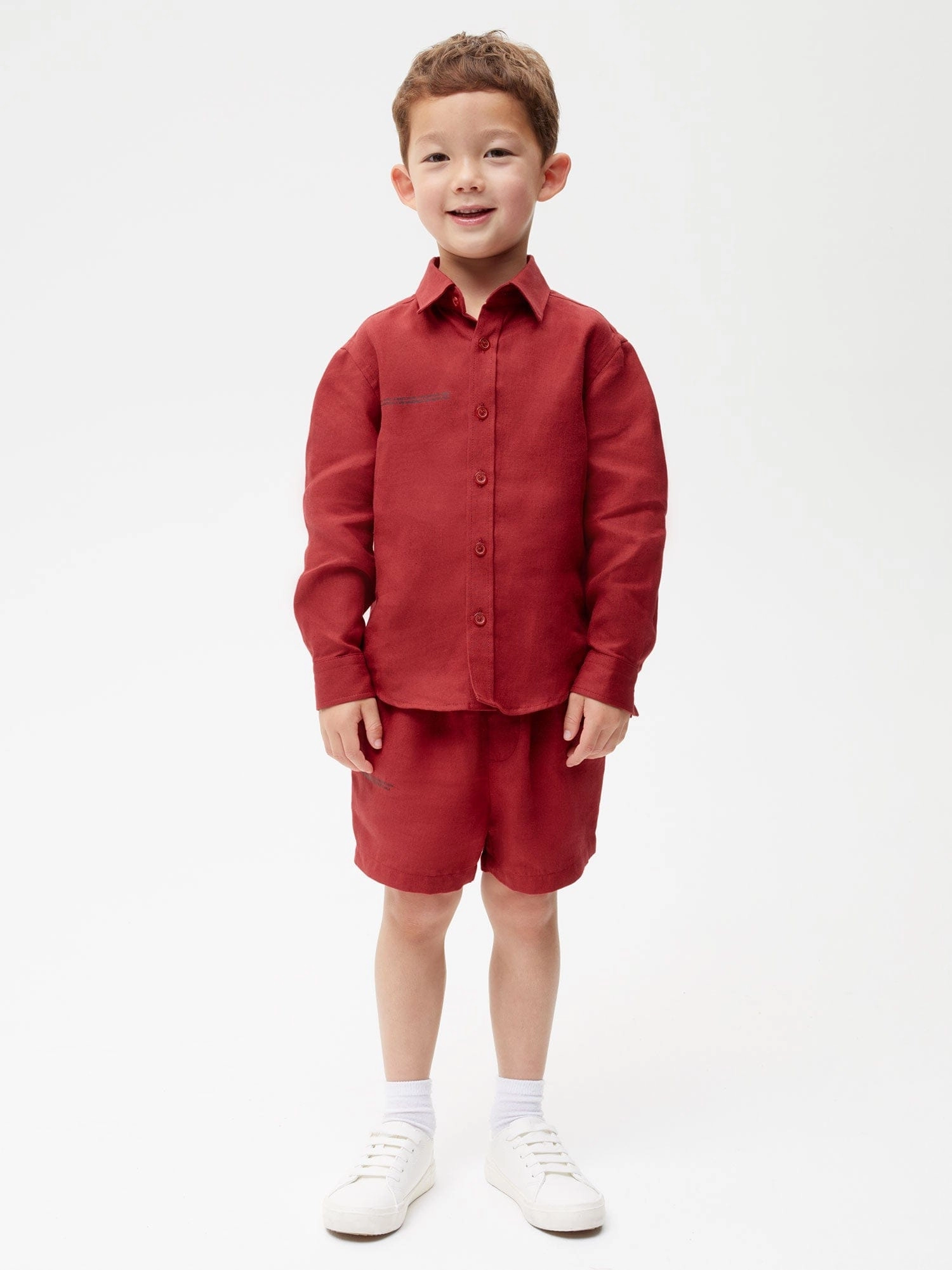 Kids Aloe Linen Long Sleeve Shirt—cranberry red