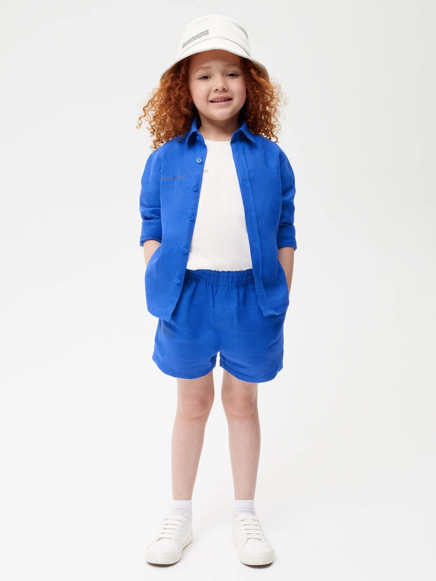 Kids Aloe Linen Shorts—cobalt blue