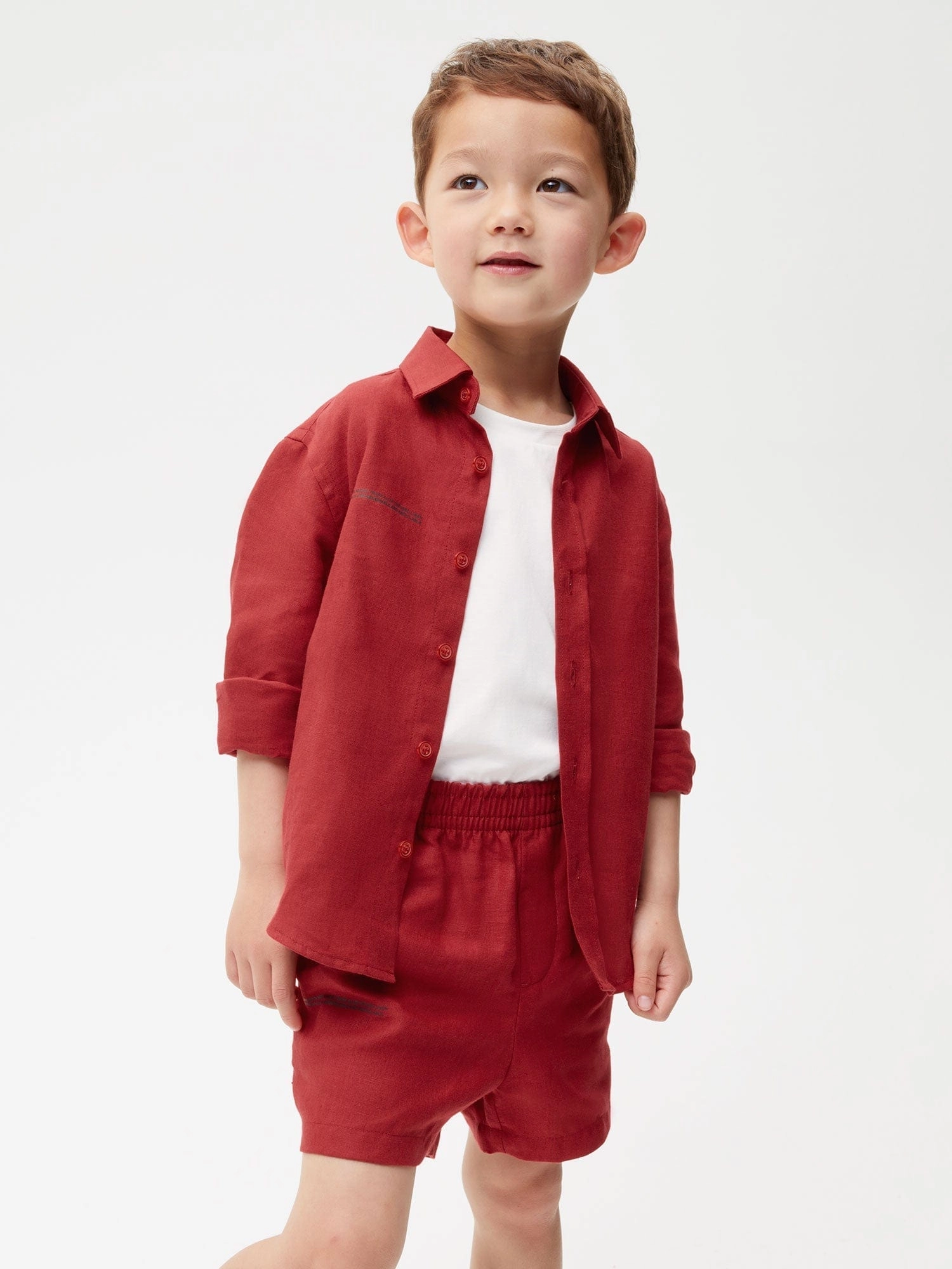 Kids Aloe Linen Shorts—cranberry red