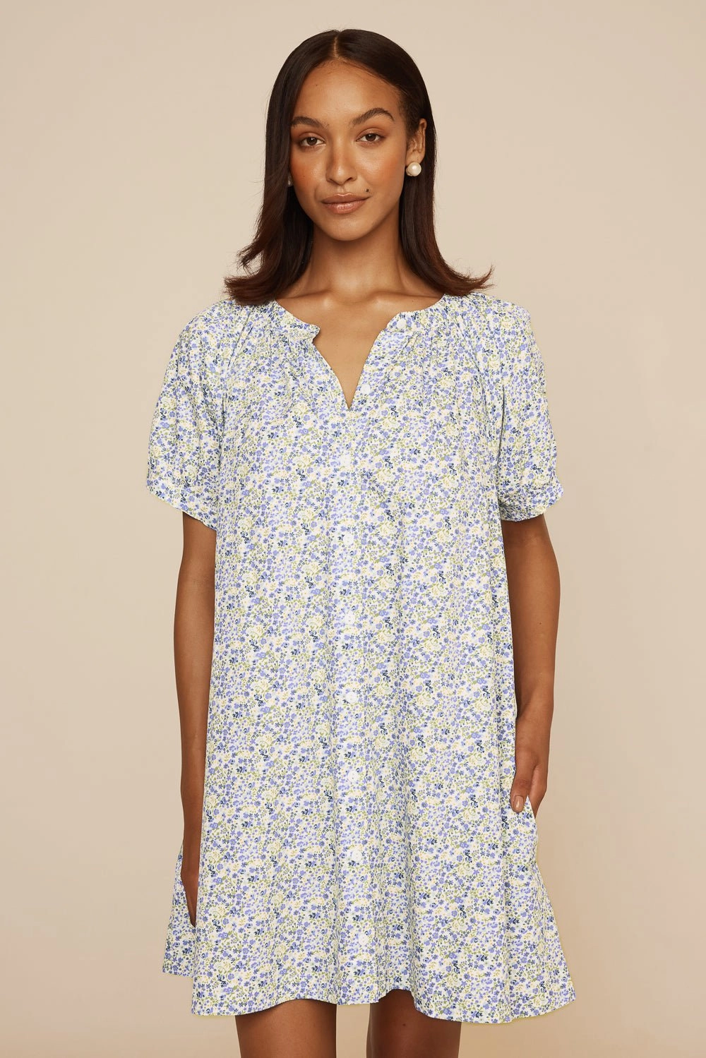 Libby Lounge Dress - Cotton - Floret Blue