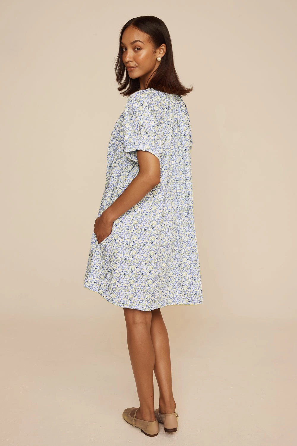 Libby Lounge Dress - Cotton - Floret Blue