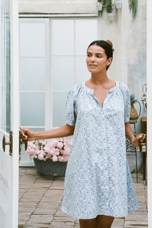 Libby Lounge Dress - Cotton - Floret Blue