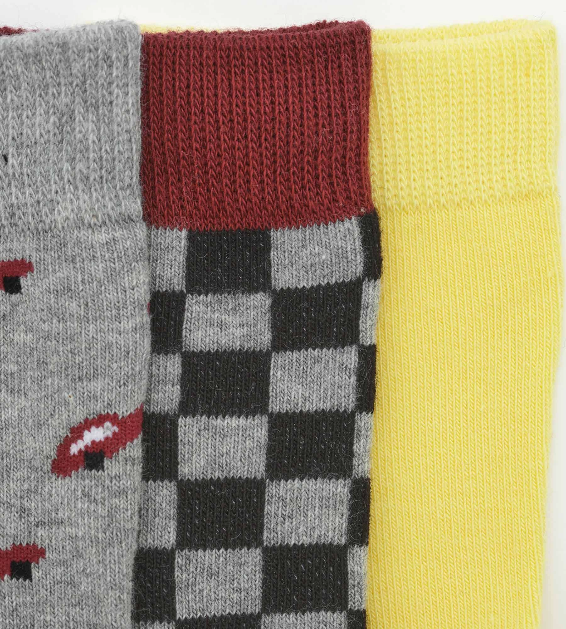 Lot de 3 paires de chaussettes enfant damier Gris Jaune Coton Style