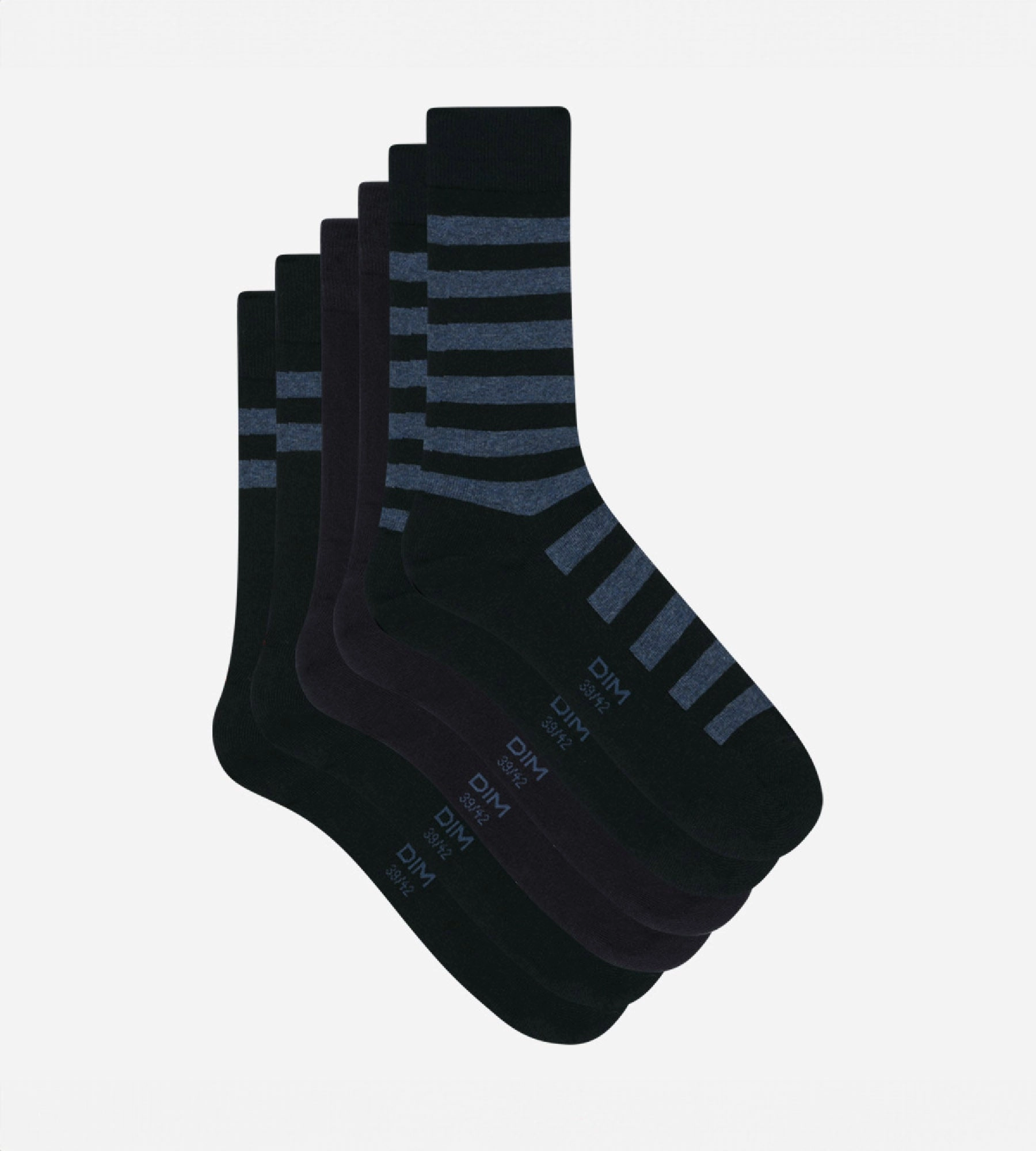 Lot de 3 paires de chaussettes homme Bleu à rayures Dim Coton Style