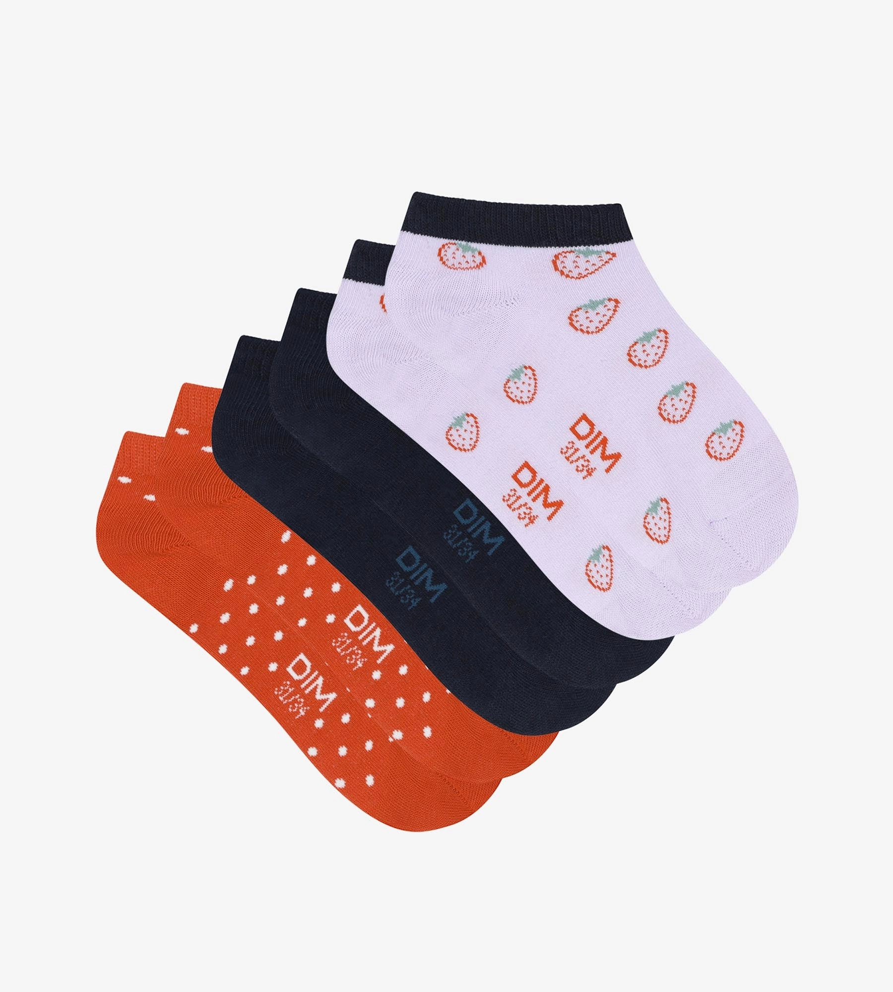 Lot de 3 paires de socquettes enfant Lila à motif fraise Coton Style