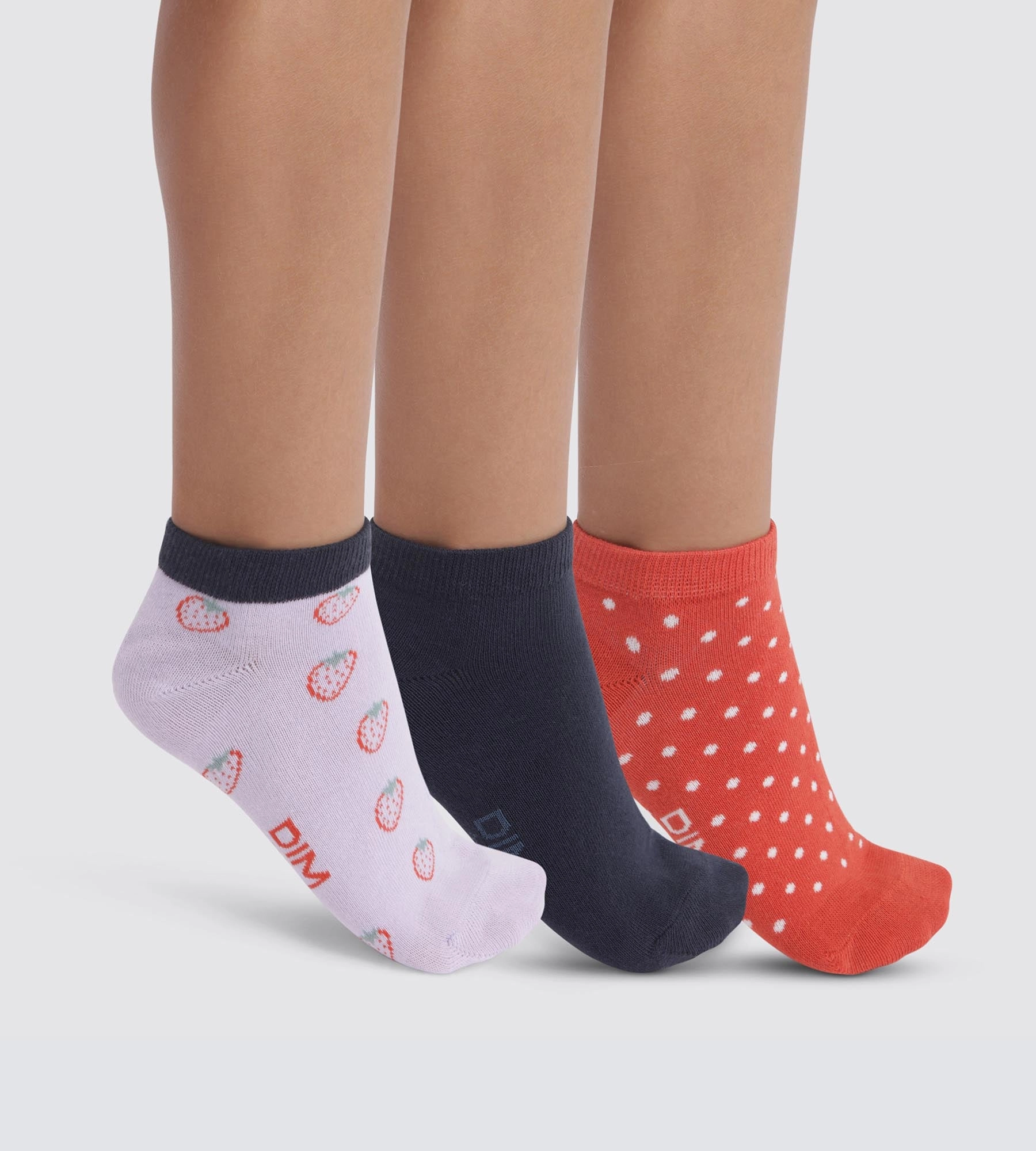 Lot de 3 paires de socquettes enfant Lila à motif fraise Coton Style