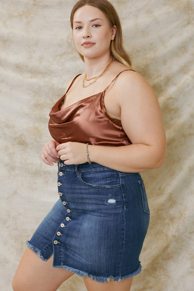 Lucy High Rise Fringed Hem Mini Skirt (Plus Size)