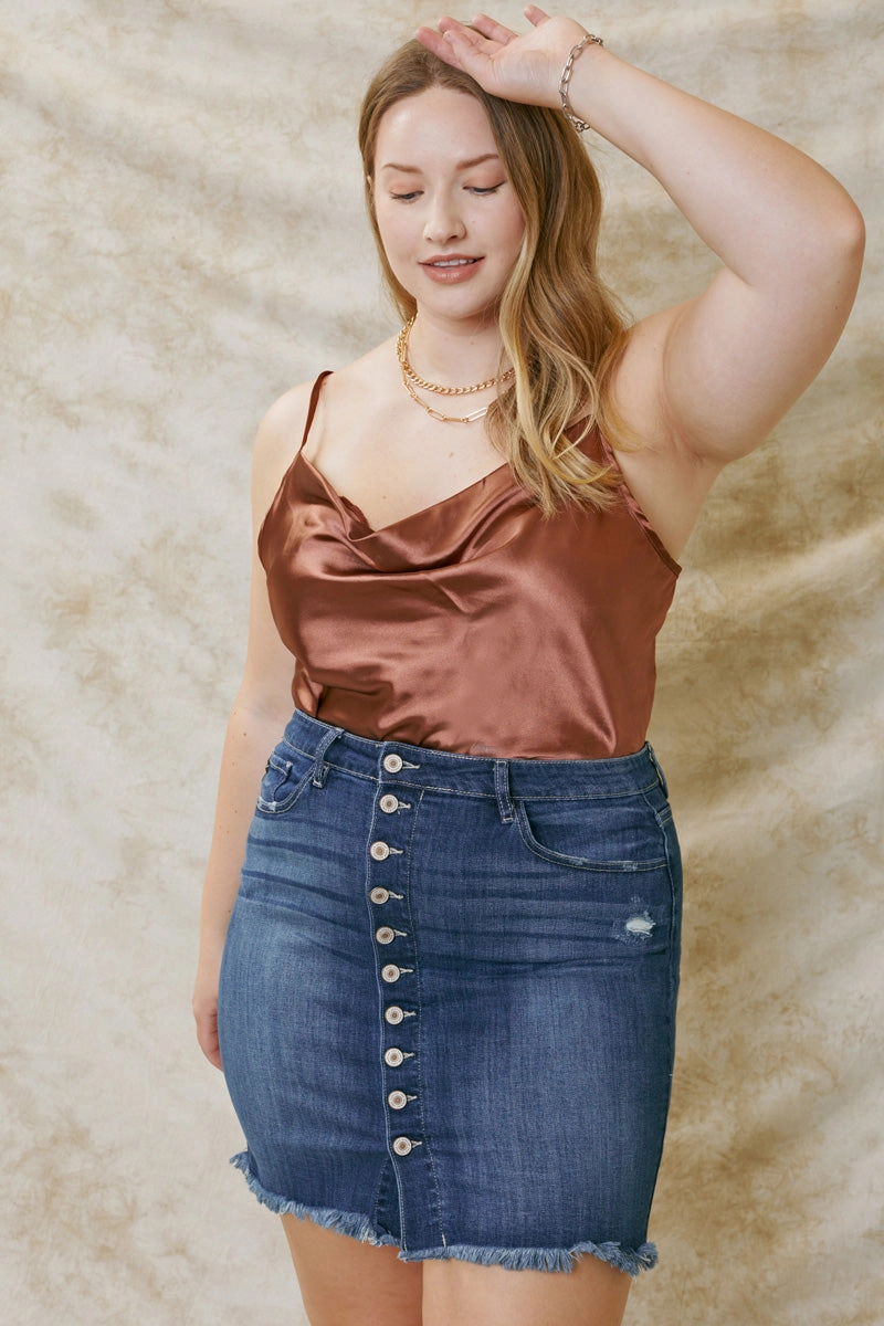 Lucy High Rise Fringed Hem Mini Skirt (Plus Size)