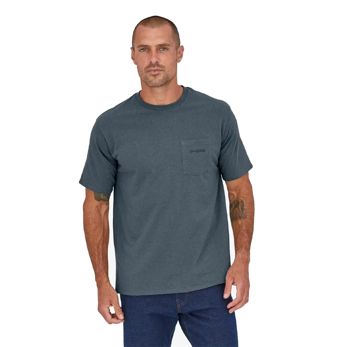 Mens Patagonia Line Logo Ridge Pocket Responsibili-Tee - Plume Grey
