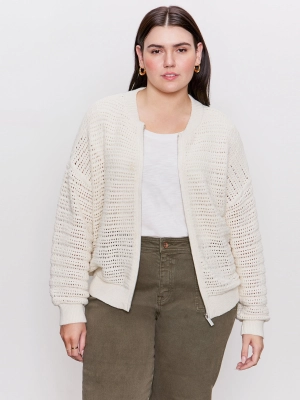 Open Knit Bomber Jacket Chalk Extended Sizing
