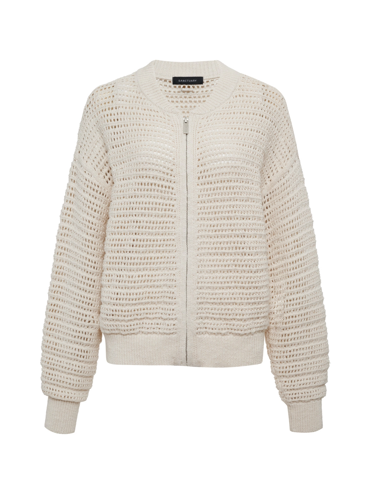 Open Knit Bomber Jacket Chalk Extended Sizing
