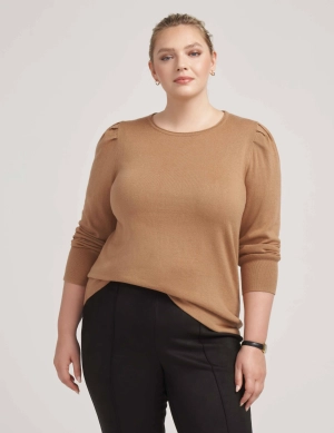 Plus Size Cotton Cashmere Puff Sleeve With Crew Neck- Sale