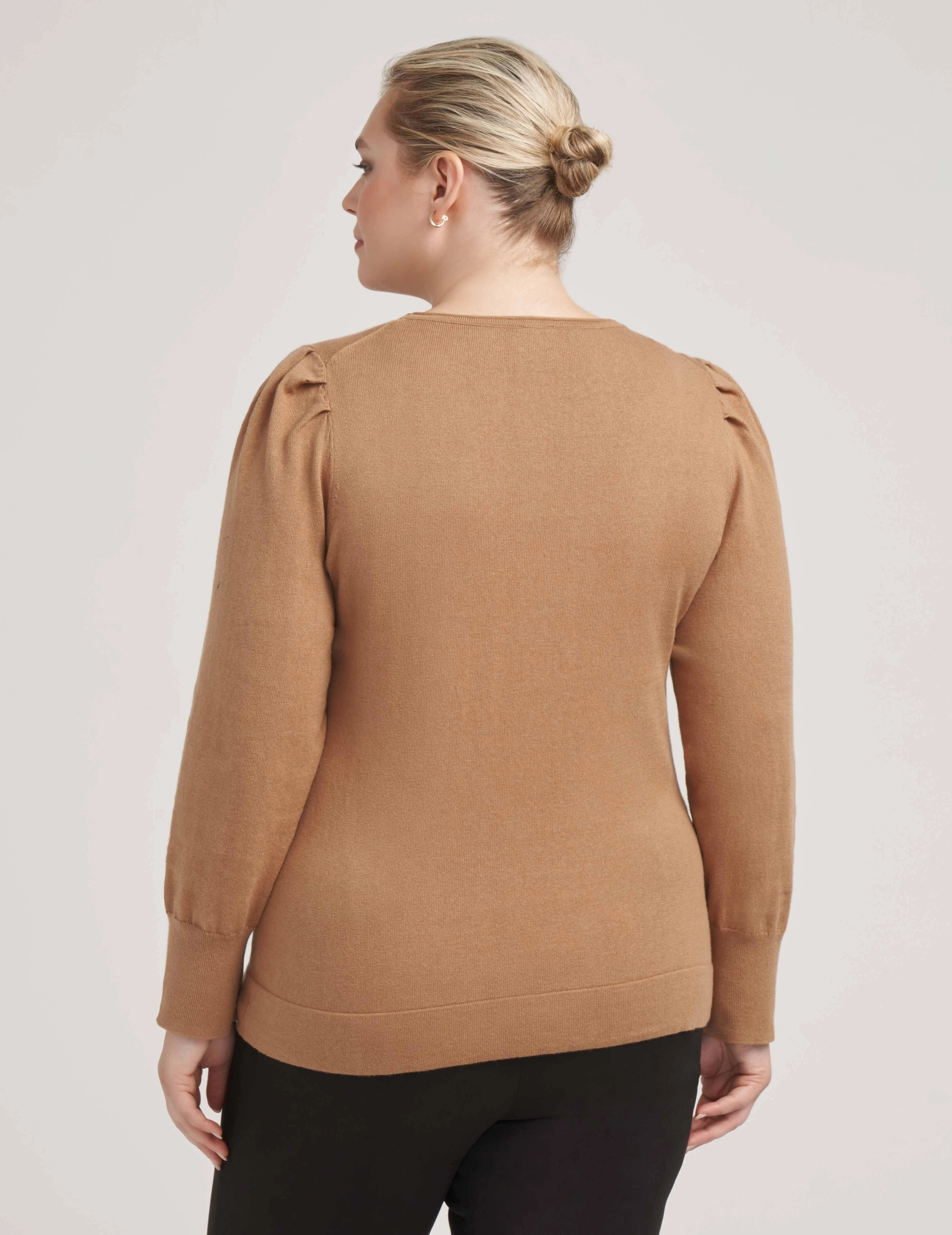 Plus Size Cotton Cashmere Puff Sleeve With Crew Neck- Sale