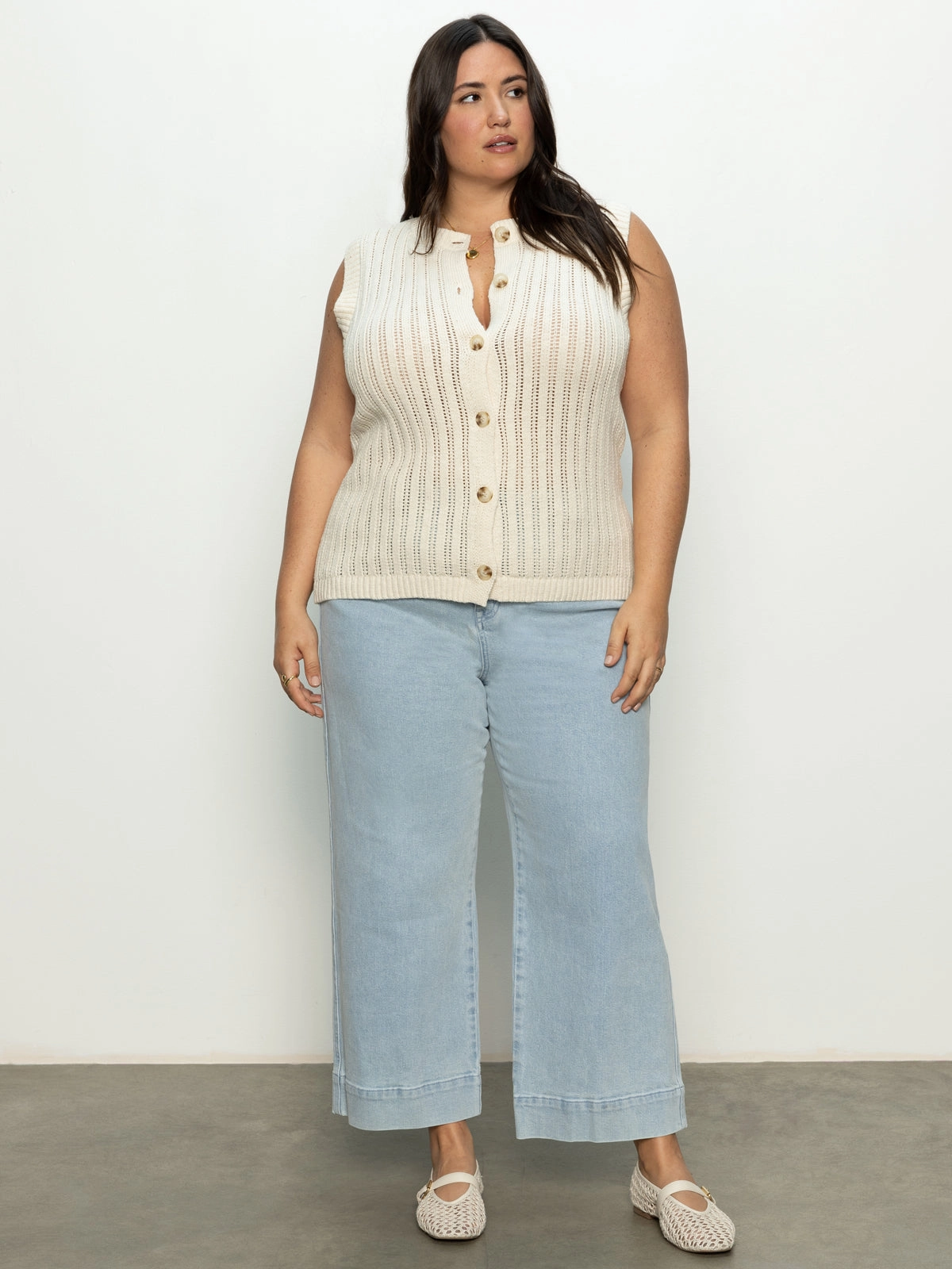 Pointelle Shell Sweater Eco Natural Extended Sizing