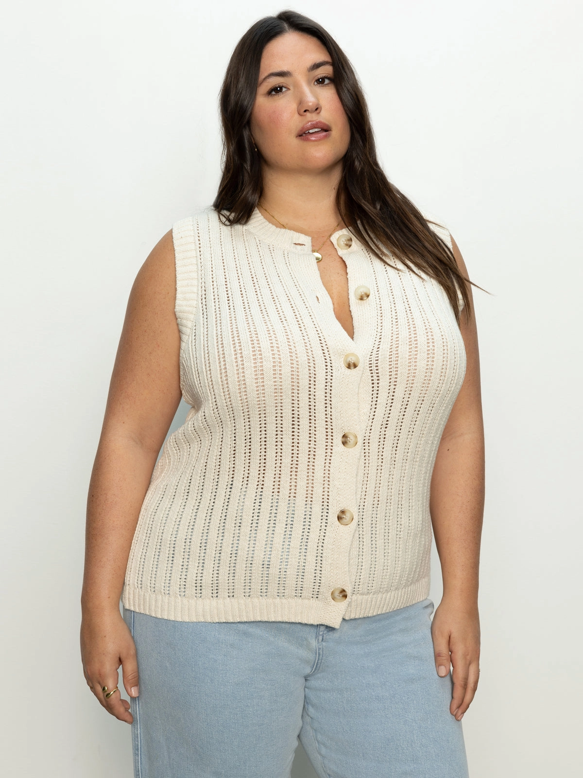 Pointelle Shell Sweater Eco Natural Extended Sizing