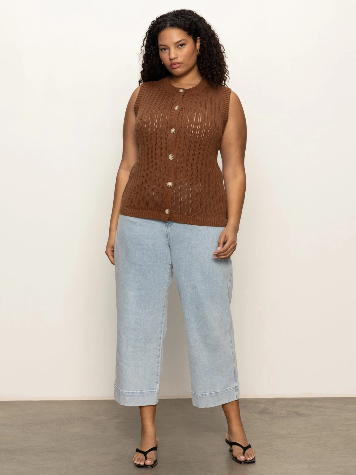 Pointelle Shell Sweater Sepia Extended Sizing
