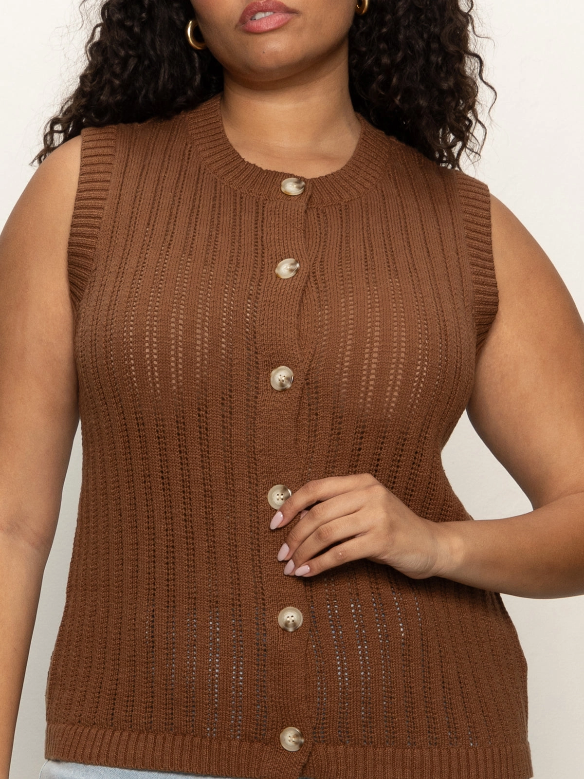 Pointelle Shell Sweater Sepia Extended Sizing
