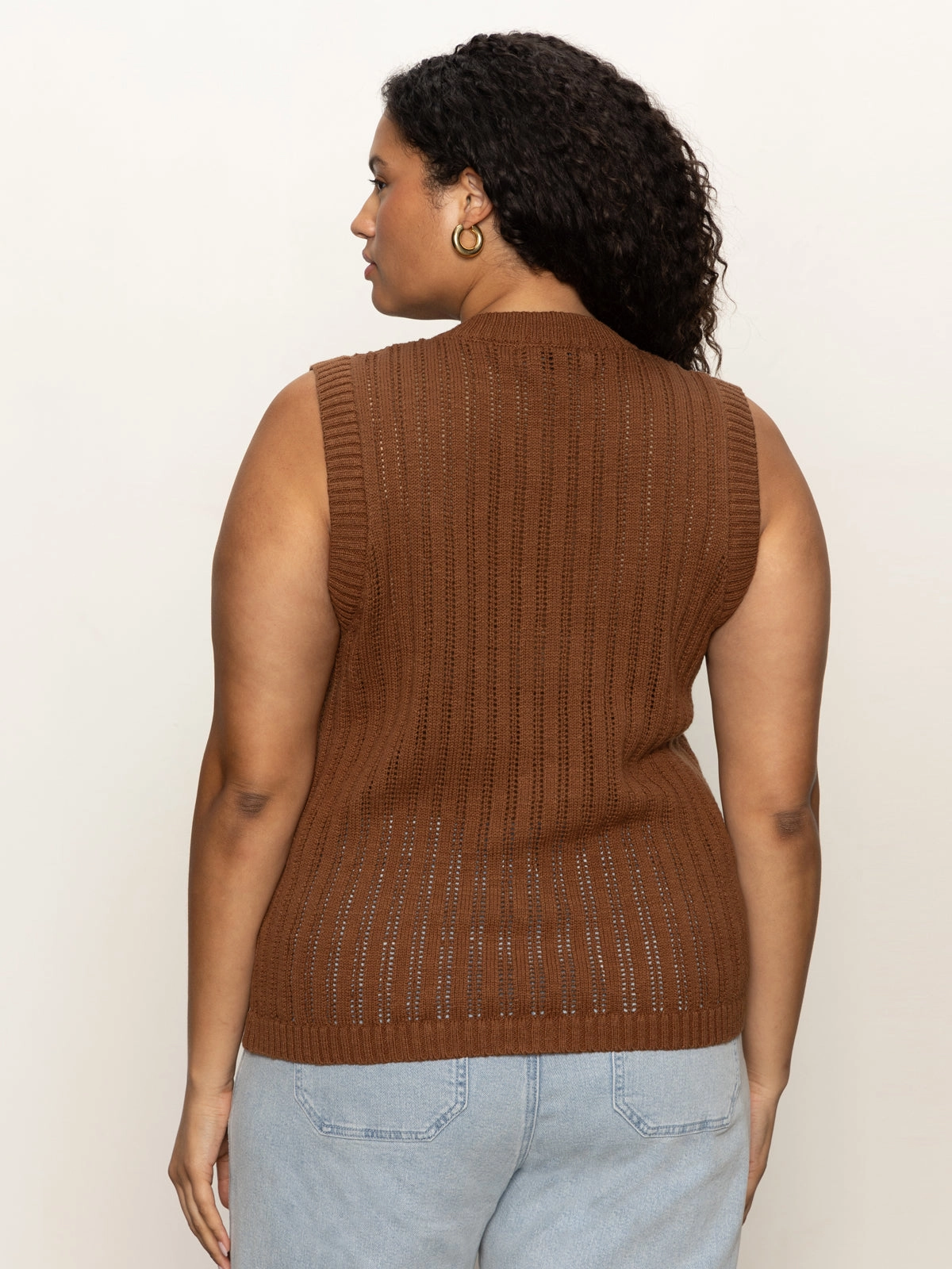 Pointelle Shell Sweater Sepia Extended Sizing
