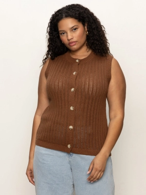 Pointelle Shell Sweater Sepia Extended Sizing