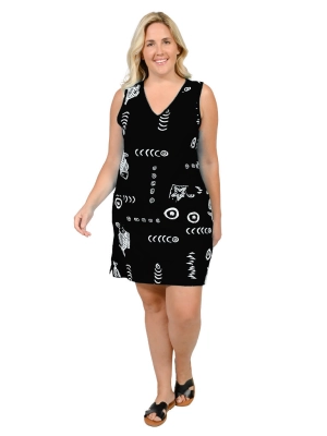 Printed V-neck cotton tank dress
