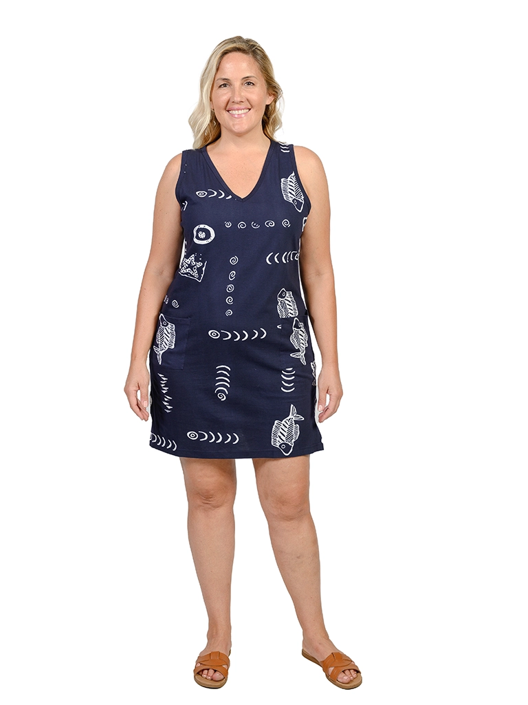 Printed V-neck cotton tank dress