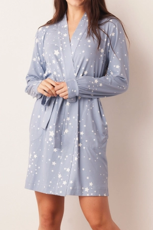 Quinn Banded Short Robe | Light Blue Stars