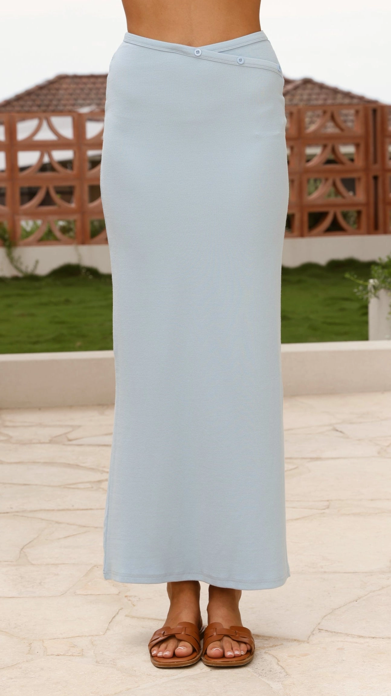 Rahela Button Top and Maxi Skirt Set - Light Blue