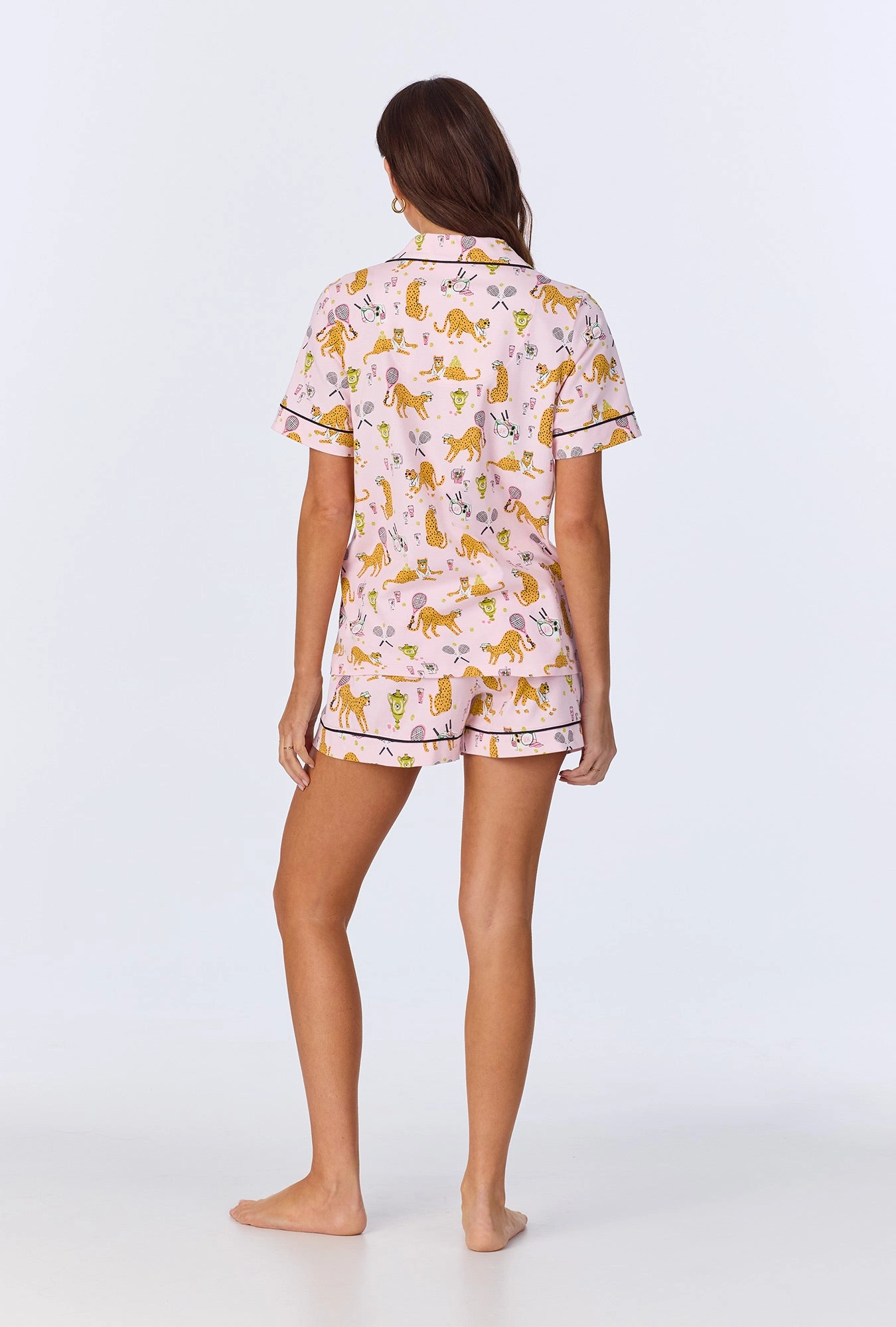 Tennis Cheetahs Short Sleeve Classic Shorty Stretch Jersey PJ Set