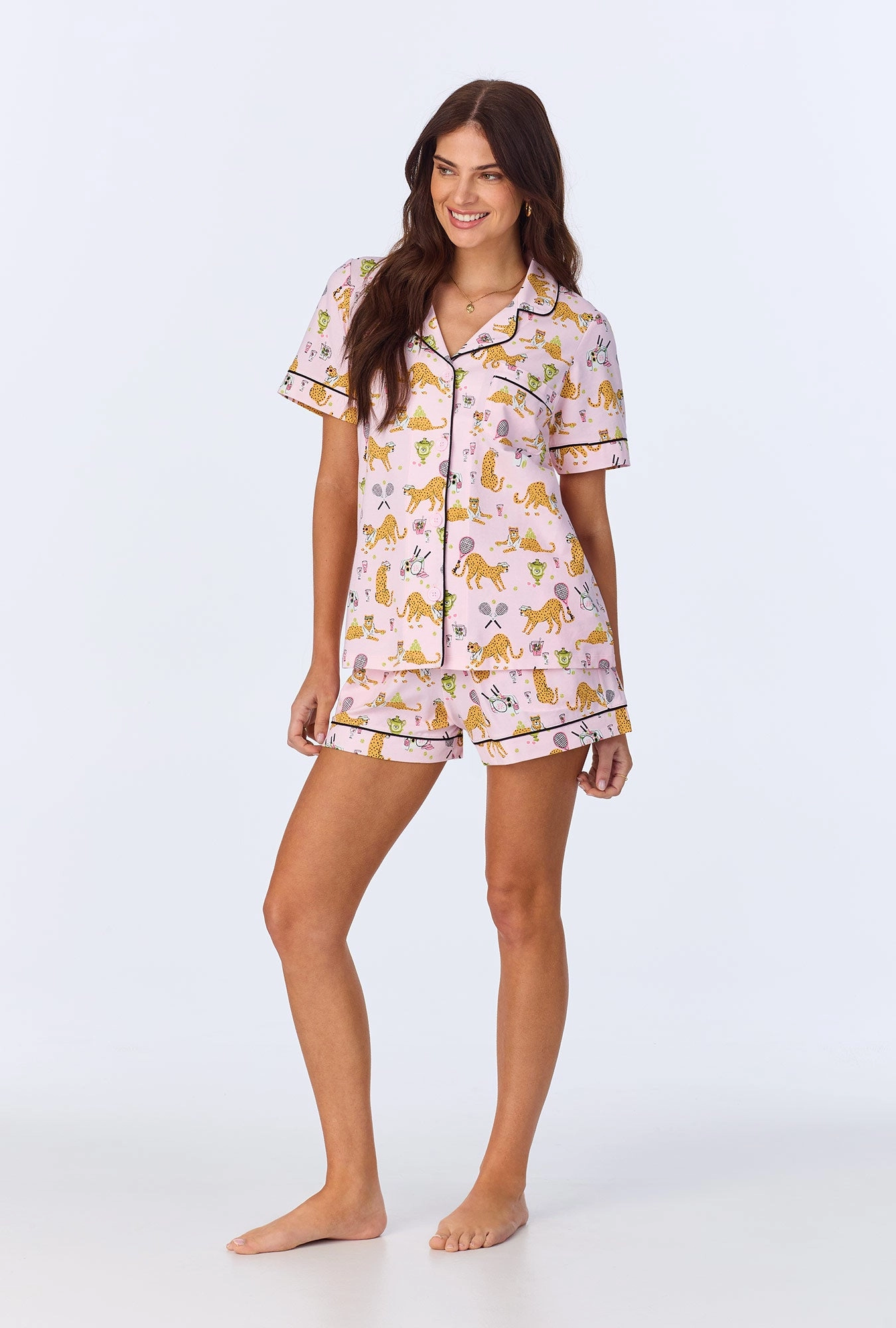 Tennis Cheetahs Short Sleeve Classic Shorty Stretch Jersey PJ Set