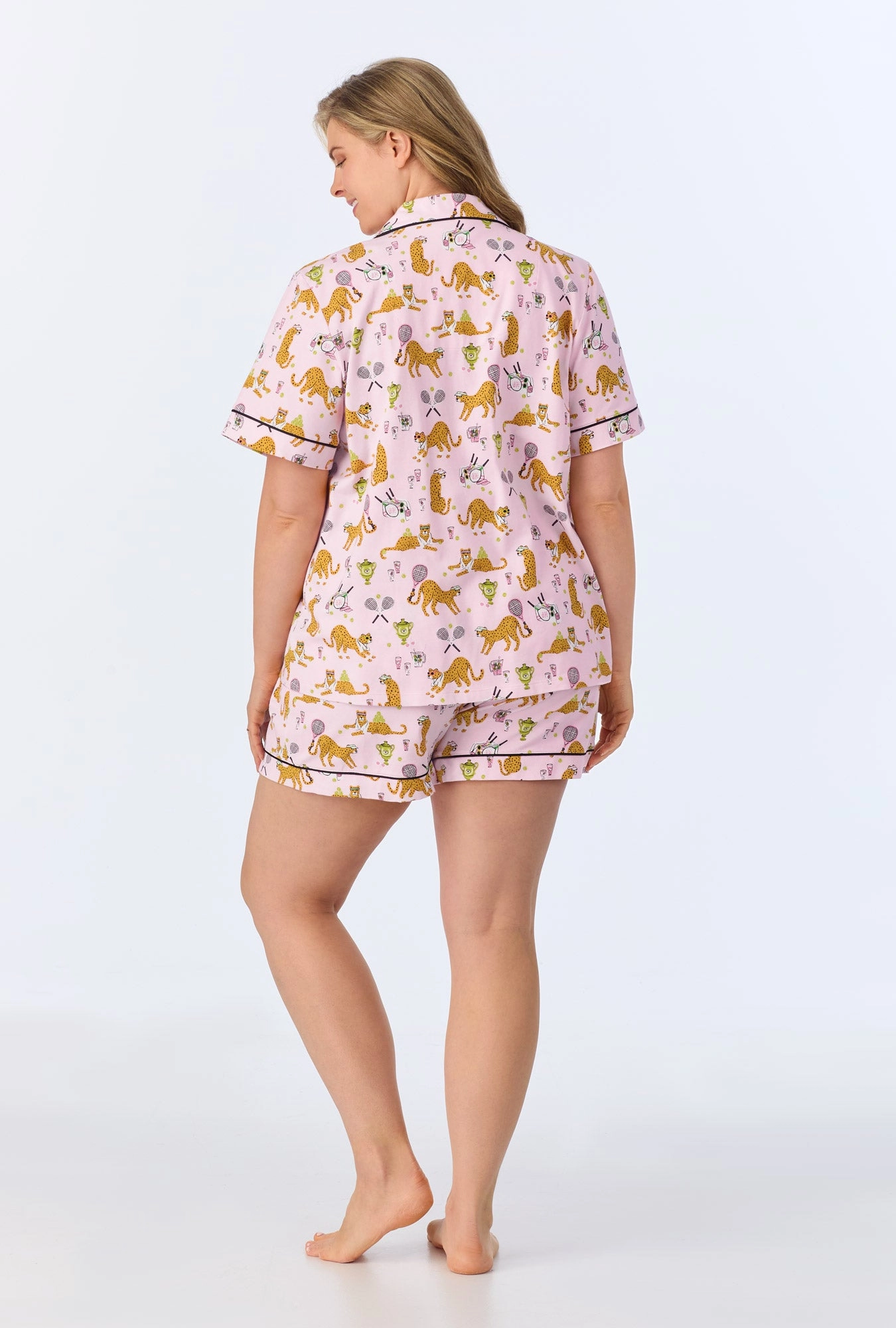Tennis Cheetahs Short Sleeve Classic Shorty Stretch Jersey PJ Set