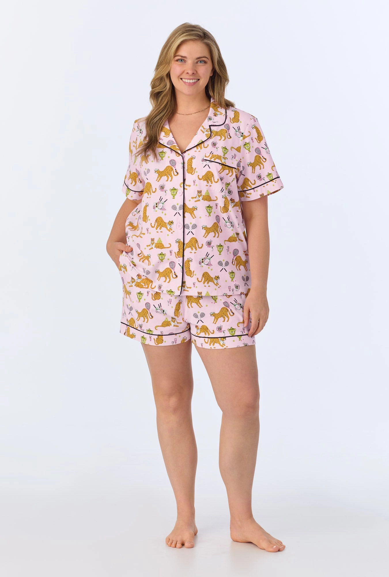 Tennis Cheetahs Short Sleeve Classic Shorty Stretch Jersey PJ Set