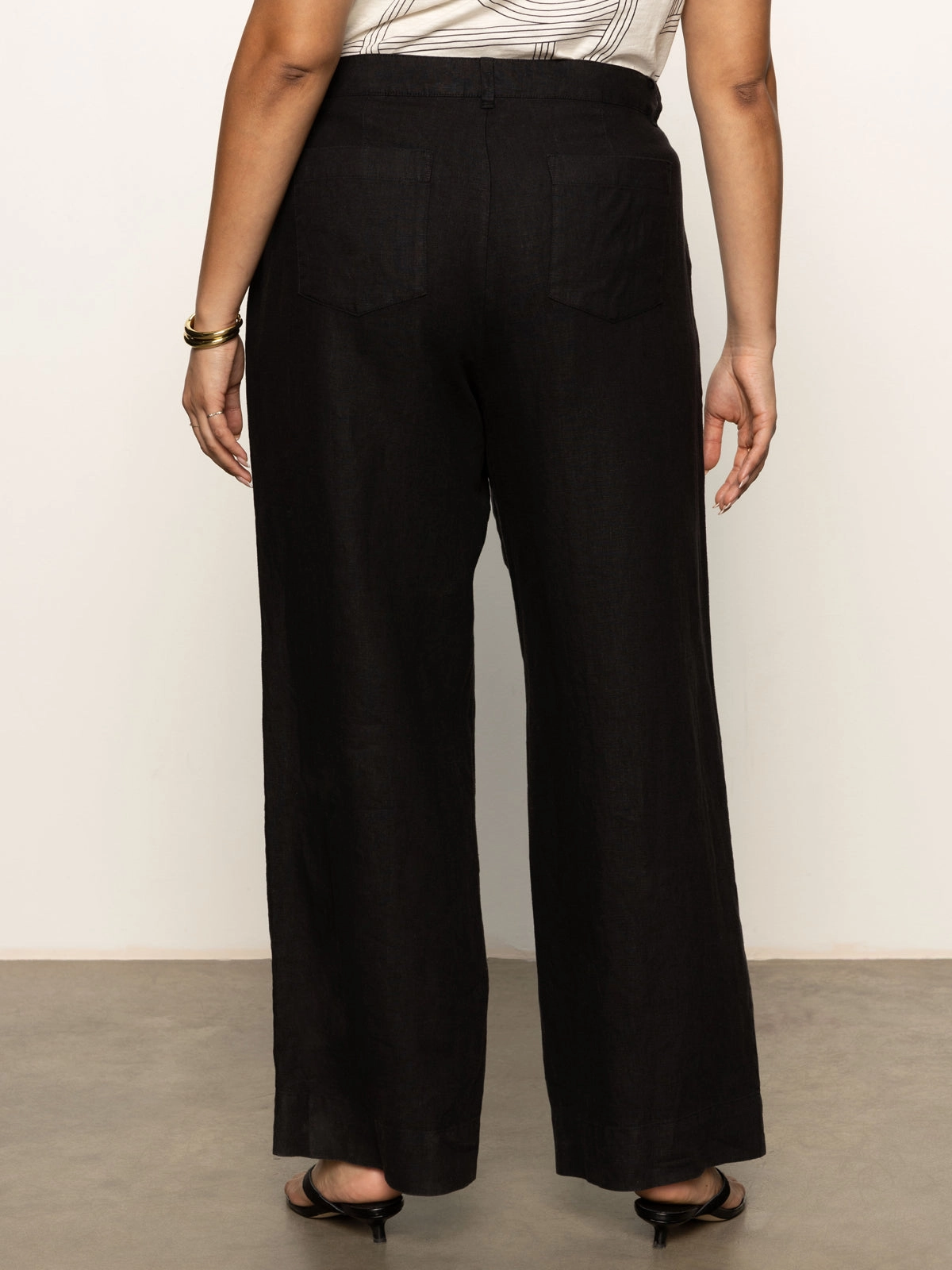 The Linen Marine Wide Leg Semi-High Rise Pant Black Extended Sizing