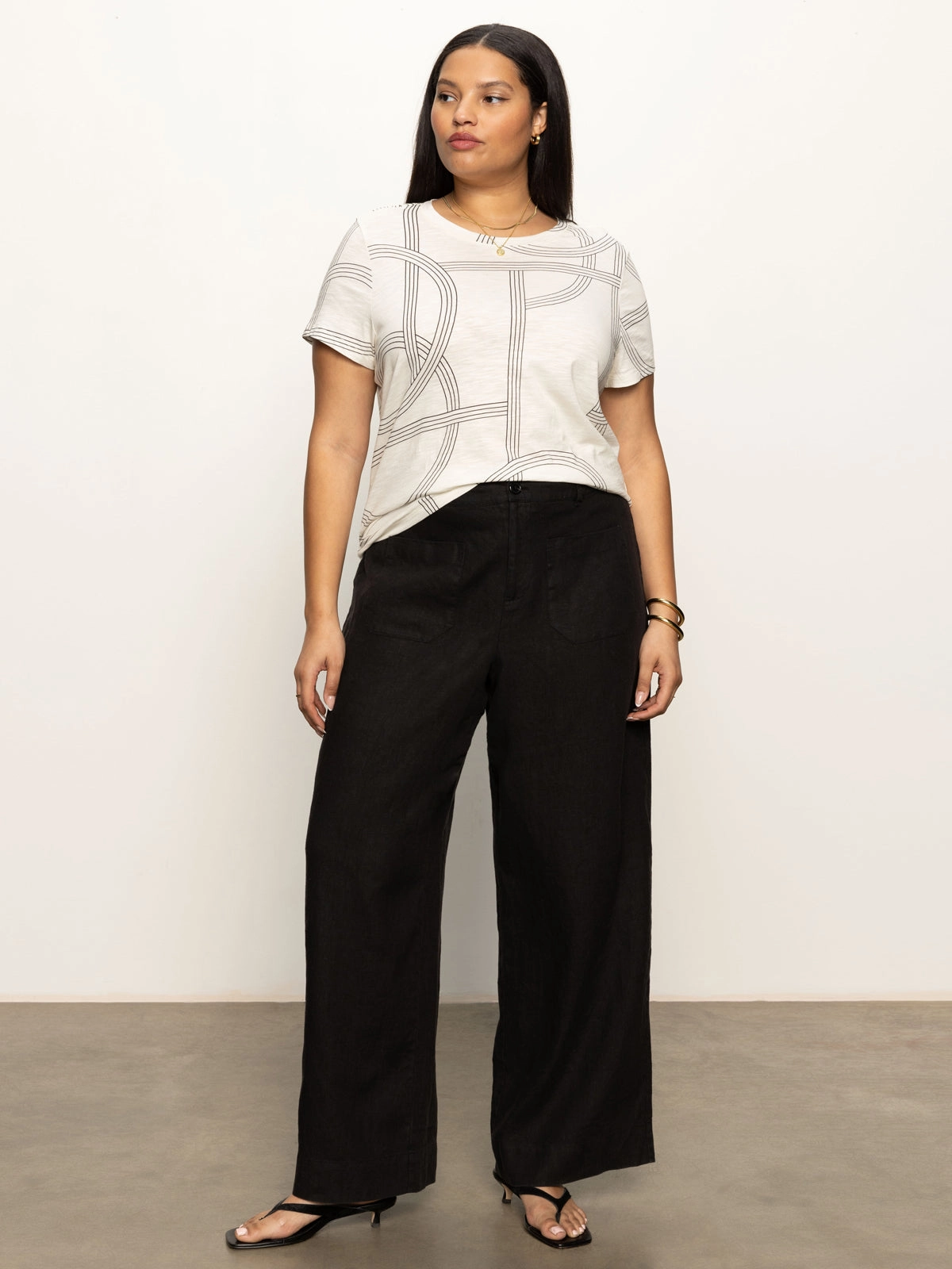The Linen Marine Wide Leg Semi-High Rise Pant Black Extended Sizing