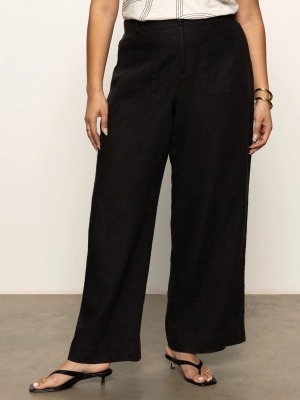 The Linen Marine Wide Leg Semi-High Rise Pant Black Extended Sizing