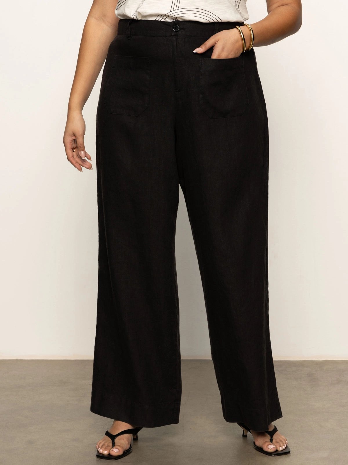 The Linen Marine Wide Leg Semi-High Rise Pant Black Extended Sizing