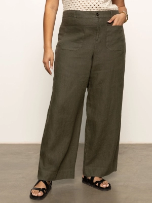 The Linen Marine Wide Leg Semi-High Rise Pant Kalamata Extended Sizing