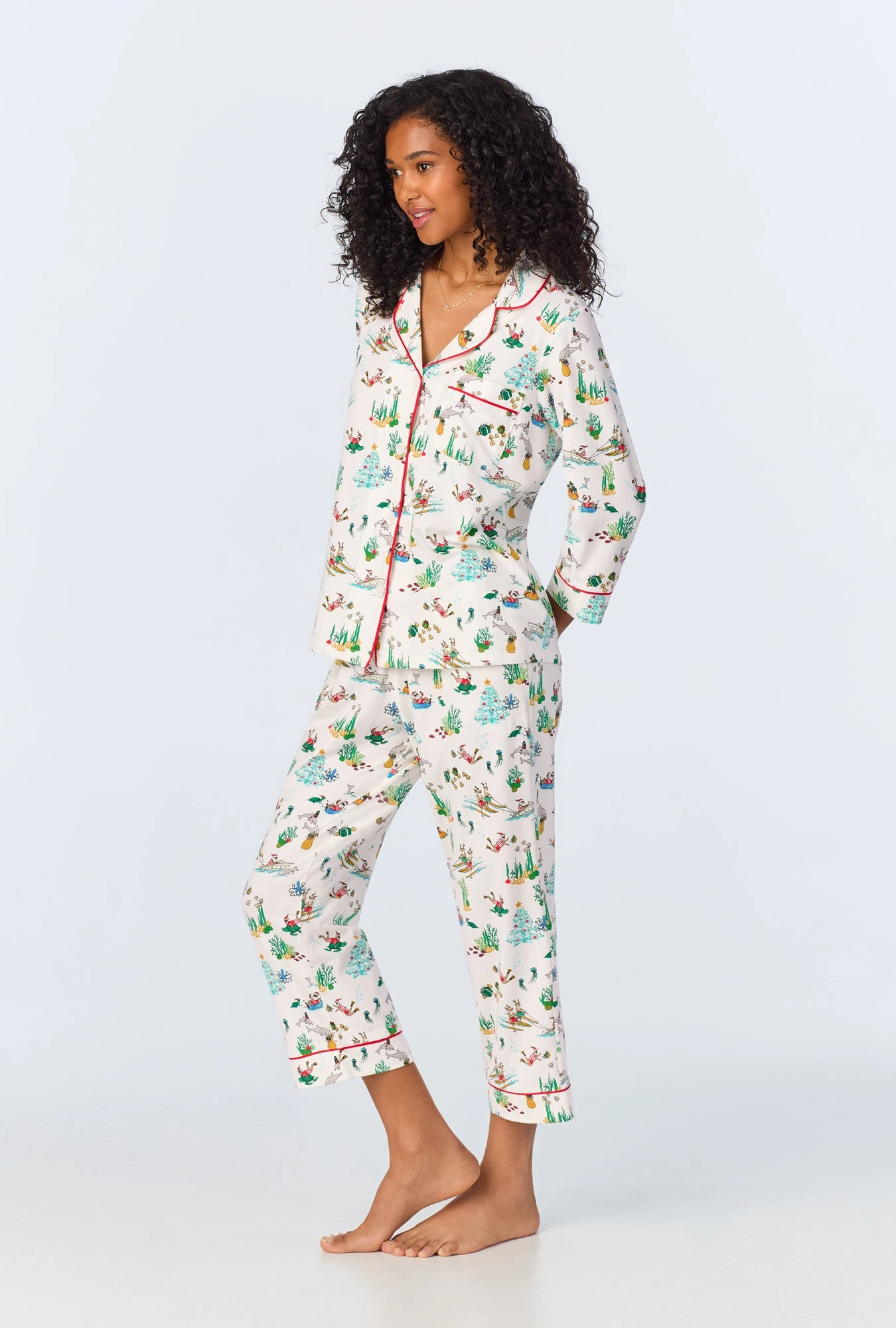 Tis The Sea-Son 3/4 Sleeve Classic Stretch Jersey Cropped PJ Set