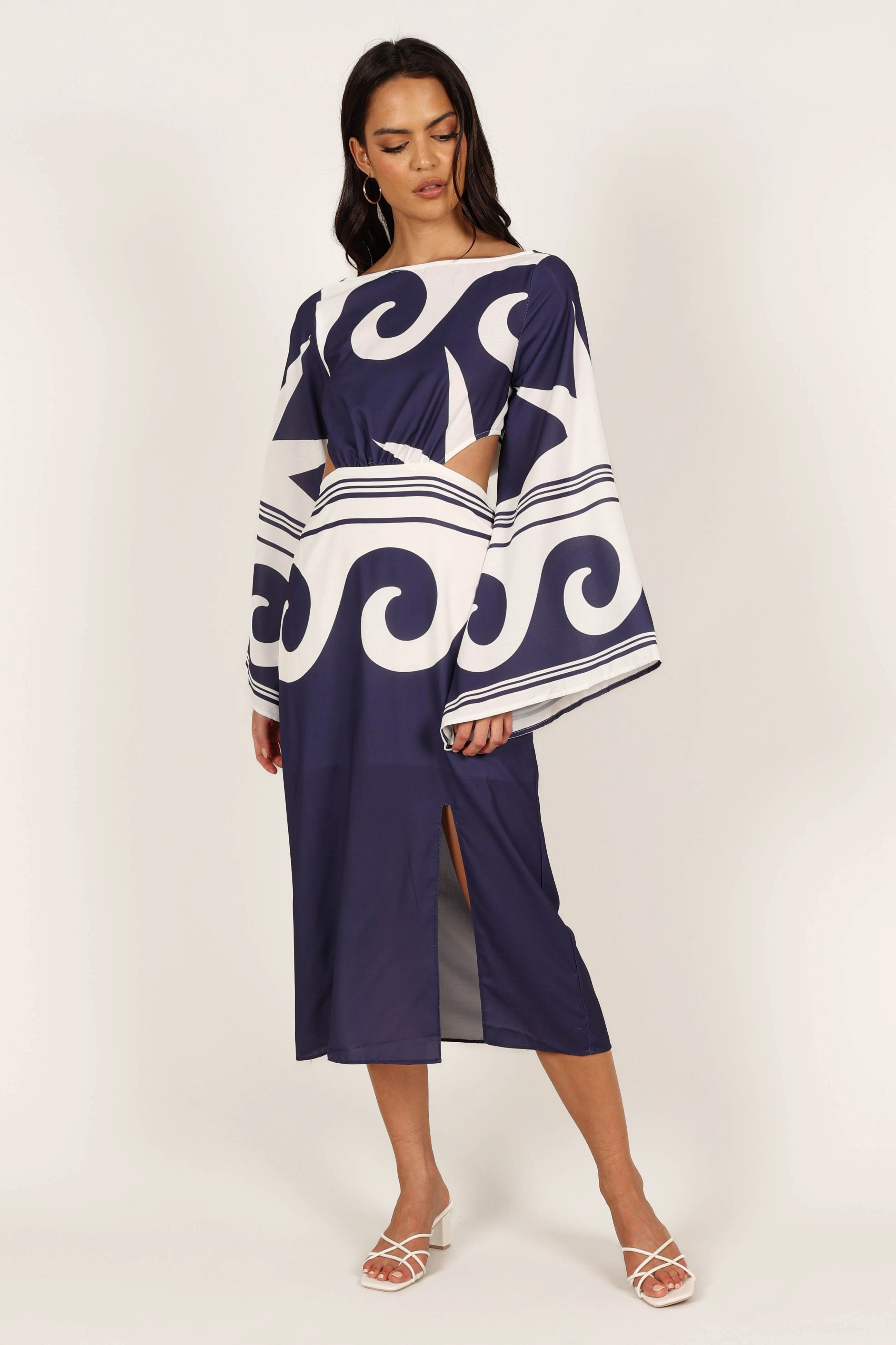 Vella Midi Dress - Navy/White