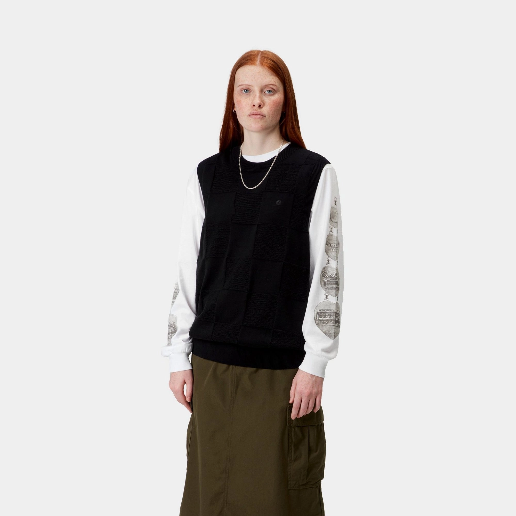 Women’s Checker Vest Sweater | Black