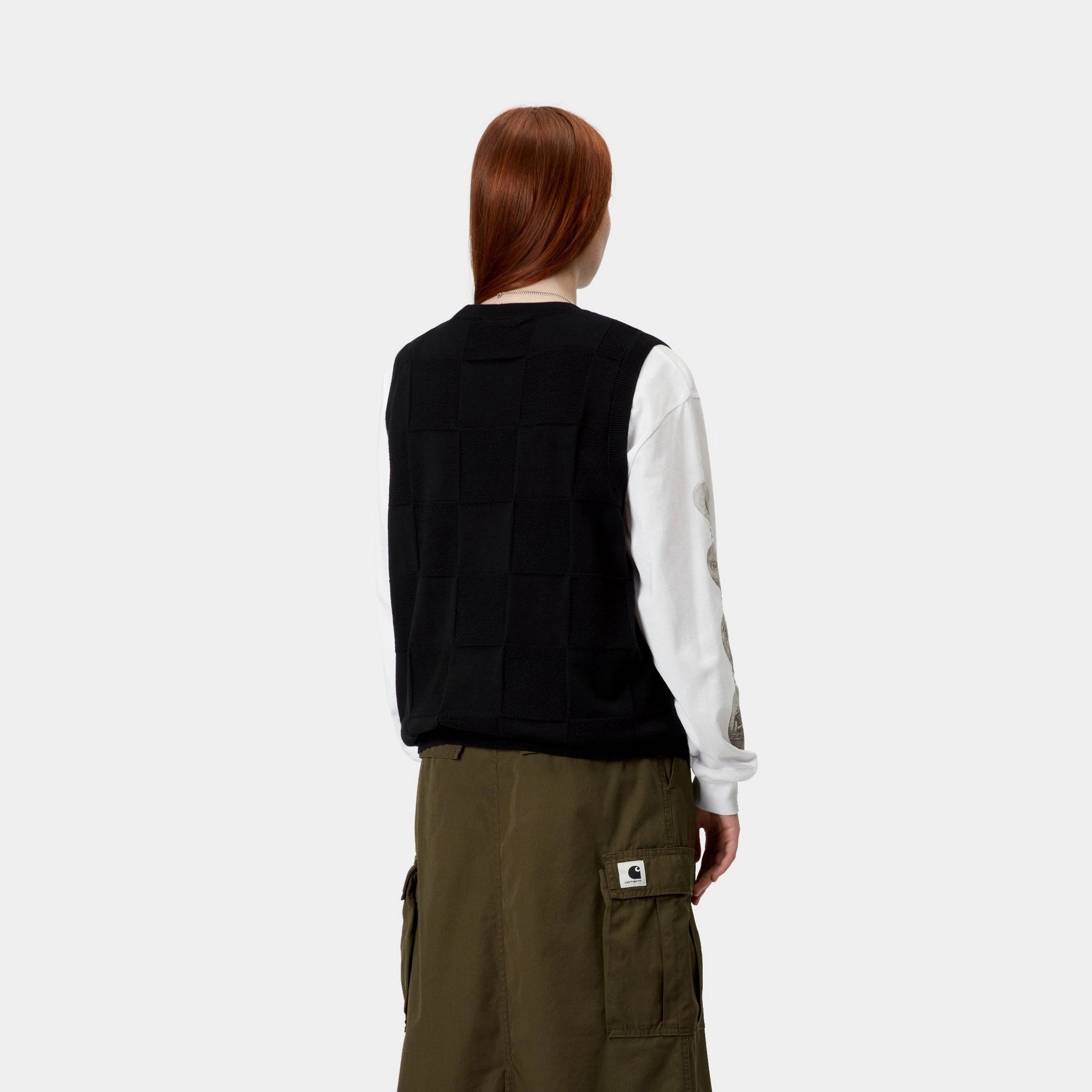 Women’s Checker Vest Sweater | Black