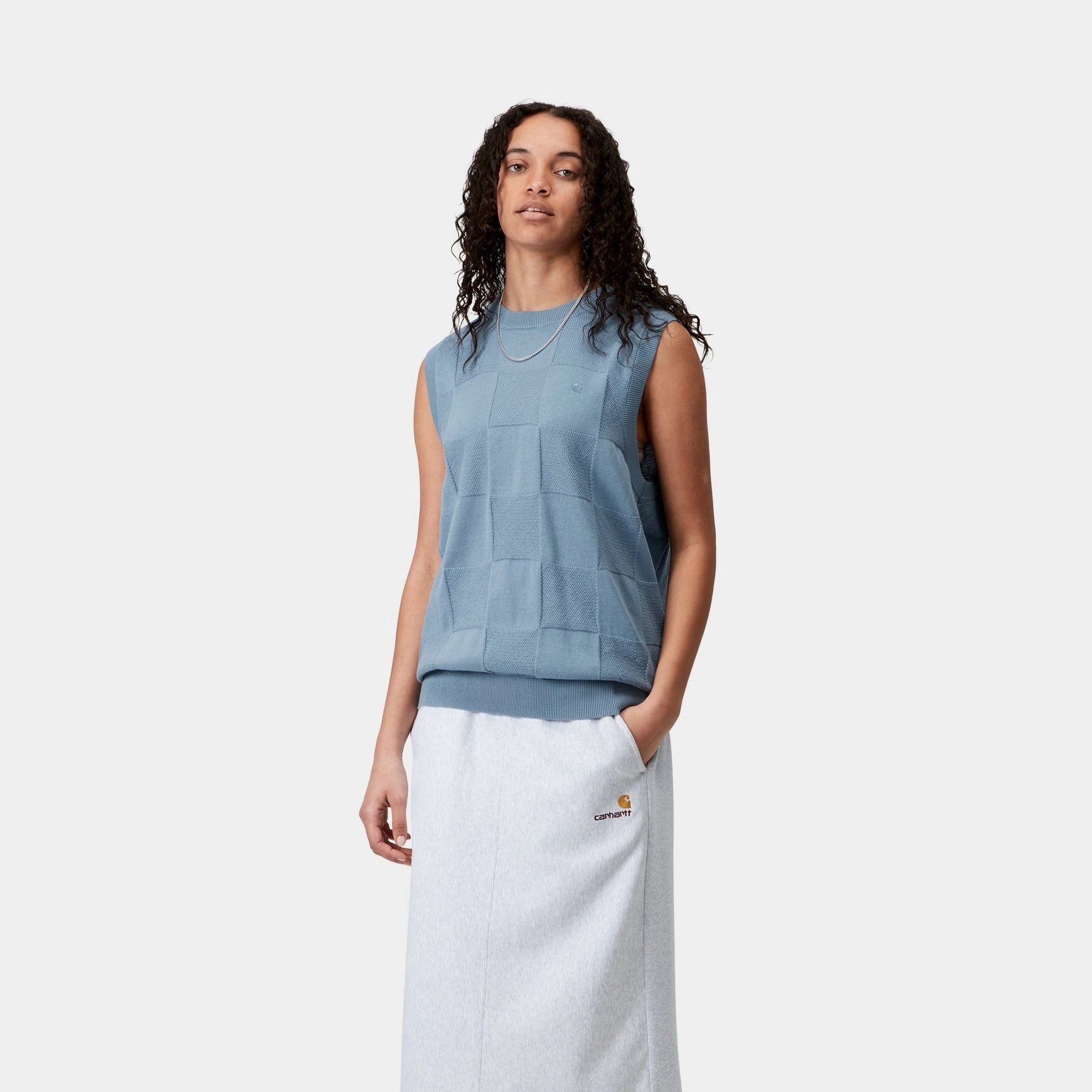 Women’s Checker Vest Sweater | Frosted Blue