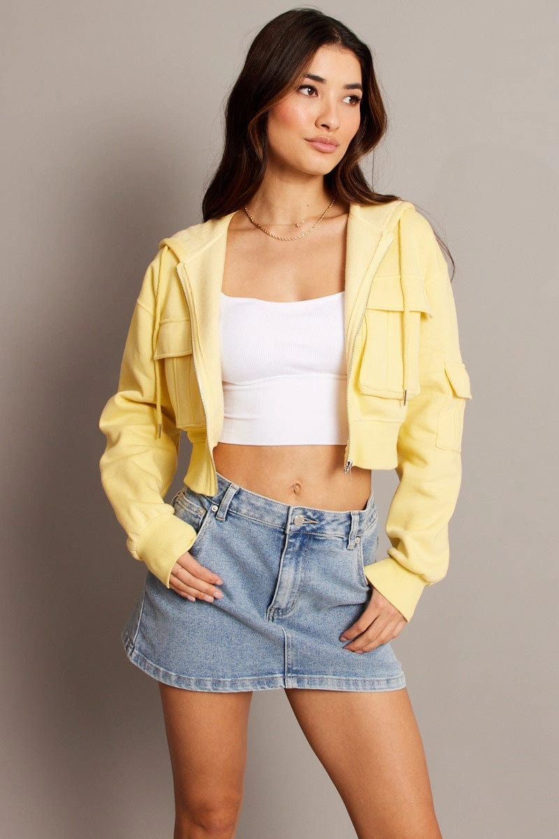 Yellow Zip Hoodie Long Sleeve